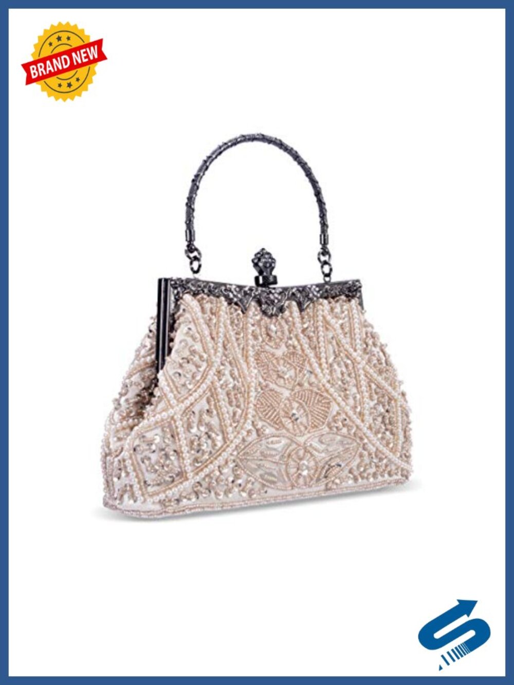 Beaded Sequined Satin Evening Clutch Chain Strap Wedding Party Bag